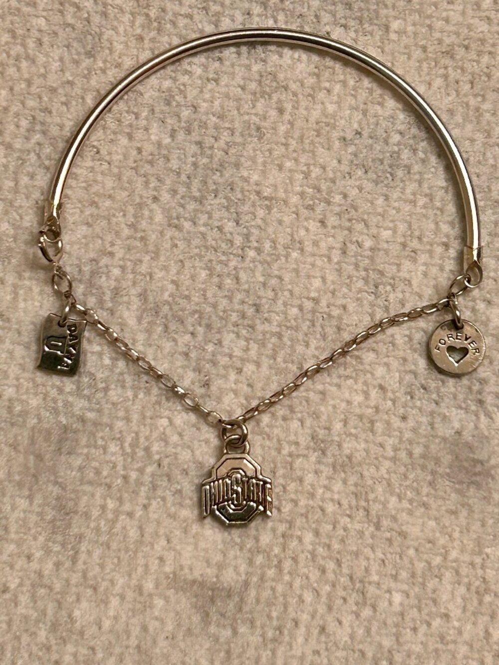 Sterling Silver 925 Ohio State Buckeyes OSU Charm Bangle Bracelet